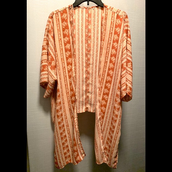 Vintage Boho Tunic Cardigan Kimono Top Pink Cream - Picture 10 of 16